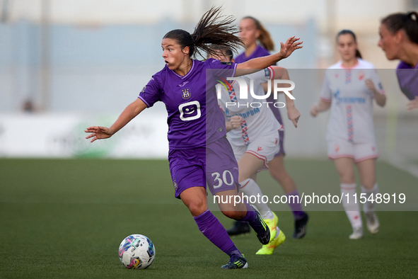 Luna Vanzeir of Anderlecht is in action during the UEFA Women's Champions League First qualifying round, Semi-finals CP-Group 4 soccer match...