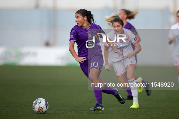 Luna Vanzeir of Anderlecht is in action during the UEFA Women's Champions League First qualifying round, Semi-finals CP-Group 4 soccer match...