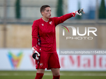 Roksana Shahanska, goalkeeper of Crvena Zvezda, gestures during the UEFA Women's Champions League First qualifying round, Semi-finals CP-Gro...