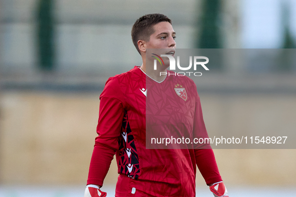 Roksana Shahanska, goalkeeper of Crvena Zvezda, gestures during the UEFA Women's Champions League First qualifying round, Semi-finals CP-Gro...