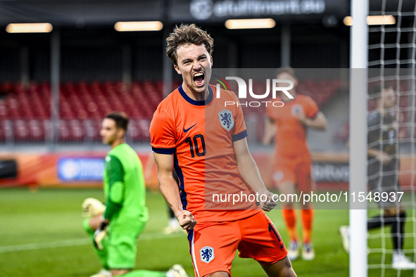 Netherlands player Youri Regeer celebrates the 1-0 goal during the match between the Netherlands and North Macedonia at the Yanmar Stadium f...