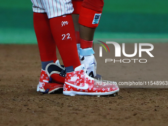 Robinson Cano's spikes are seen during match 1 against Sultanes de Monterrey of the Mexican Baseball League (LMB) Serie del Rey at the Alfre...