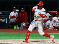 Robinson Cano #22 of Diablos Rojos is at bat during match 1 against Sultanes de Monterrey of the Mexican Baseball League (LMB) Serie del Rey...