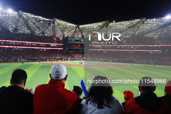 Diablos Rojos fans during match 1 against Sultanes de Monterrey of the Mexican Baseball League (LMB) Serie del Rey at the Alfredo Harp Helu...