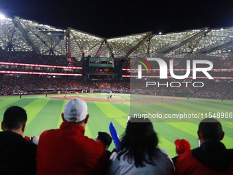 Diablos Rojos fans during match 1 against Sultanes de Monterrey of the Mexican Baseball League (LMB) Serie del Rey at the Alfredo Harp Helu...