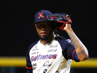 Julio Teheran #49 of Sultanes de Monterrey reacts before pitching the ball during match 1 against Diablos Rojos of the Mexican Baseball Leag...