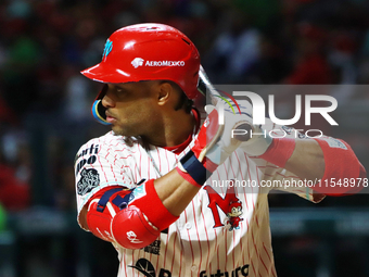 Robinson Cano #22 of Diablos Rojos is at bat during match 1 against Sultanes de Monterrey of the Mexican Baseball League (LMB) Serie del Rey...