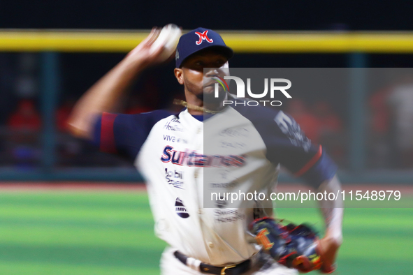 Julio Teheran #49 of Sultanes de Monterrey pitches the ball during match 1 against Diablos Rojos of the Mexican Baseball League (LMB) Serie...