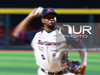 Julio Teheran #49 of Sultanes de Monterrey pitches the ball during match 1 against Diablos Rojos of the Mexican Baseball League (LMB) Serie...