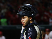 Carlos Soto, #8 catcher of Sultanes de Monterrey, reacts during match 1 against Diablos Rojos of the Mexican Baseball League (LMB) Serie del...