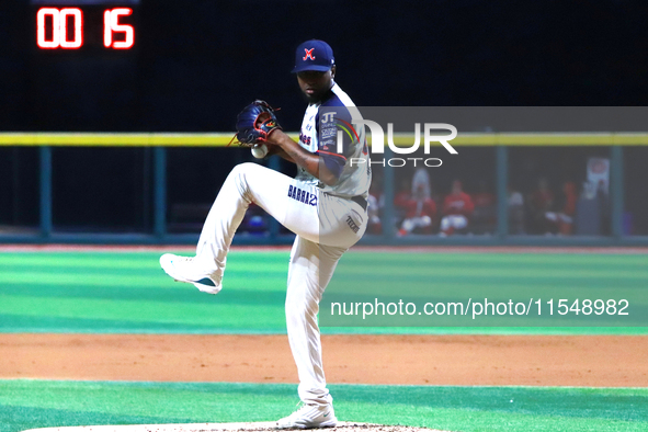 Julio Teheran #49 of Sultanes de Monterrey pitches the ball during match 1 against Diablos Rojos of the Mexican Baseball League (LMB) Serie...