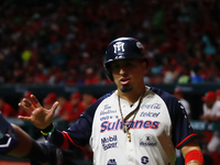 Ramiro Pena #1 of Sultanes de Monterrey celebrates during match 1 against Diablos Rojos of the Mexican Baseball League (LMB) Serie del Rey a...