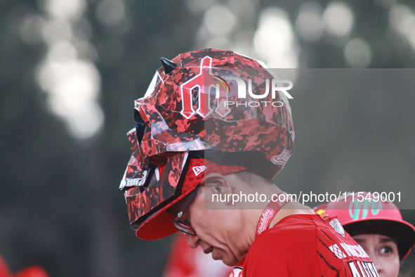 A Diablos Rojos fan is seen during match 1 against Sultanes de Monterrey of the Mexican Baseball League (LMB) Serie del Rey at the Alfredo H...