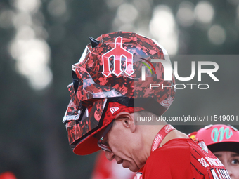 A Diablos Rojos fan is seen during match 1 against Sultanes de Monterrey of the Mexican Baseball League (LMB) Serie del Rey at the Alfredo H...