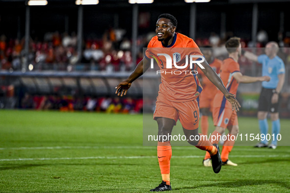 Netherlands player Noah Ohio celebrates the 2-0 goal during the match between the Netherlands and North Macedonia at the Yanmar Stadium for...