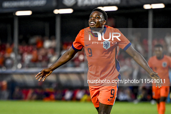 Netherlands player Noah Ohio celebrates the 2-0 goal during the match between the Netherlands and North Macedonia at the Yanmar Stadium for...