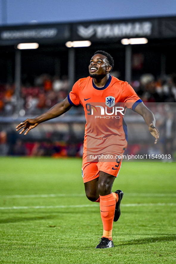 Netherlands player Noah Ohio celebrates the 2-0 goal during the match between the Netherlands and North Macedonia at the Yanmar Stadium for...