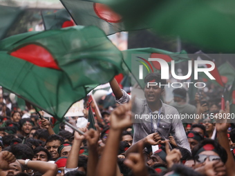 Anti-Discrimination Student Movement holds a rally to mark one month since the ousting of Bangladesh's former Prime Minister Sheikh Hasina,...