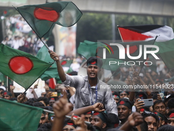 Anti-Discrimination Student Movement holds a rally to mark one month since the ousting of Bangladesh's former Prime Minister Sheikh Hasina,...