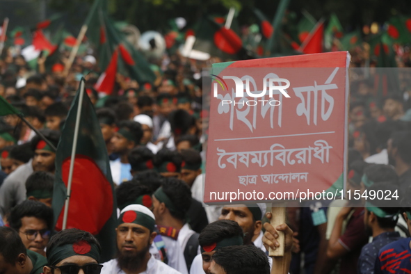 Anti-Discrimination Student Movement holds a rally to mark one month since the ousting of Bangladesh's former Prime Minister Sheikh Hasina,...