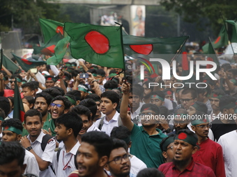 Anti-Discrimination Student Movement holds a rally to mark one month since the ousting of Bangladesh's former Prime Minister Sheikh Hasina,...