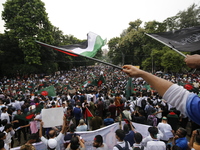 Activists of the Anti-Discrimination Student Movement participate in a rally to mark one month since the ousting of Bangladesh's former Prim...