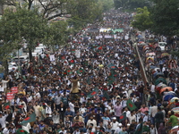 Anti-Discrimination Student Movement holds a rally to mark one month since the ousting of Bangladesh's former Prime Minister Sheikh Hasina,...