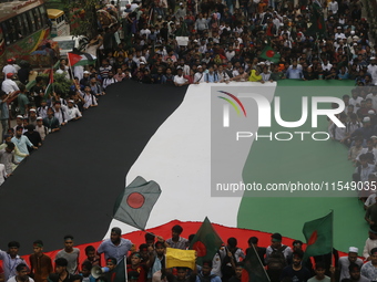 Anti-Discrimination Student Movement holds a rally to mark one month since the ousting of Bangladesh's former Prime Minister Sheikh Hasina,...