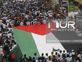 Anti-Discrimination Student Movement holds a rally to mark one month since the ousting of Bangladesh's former Prime Minister Sheikh Hasina,...