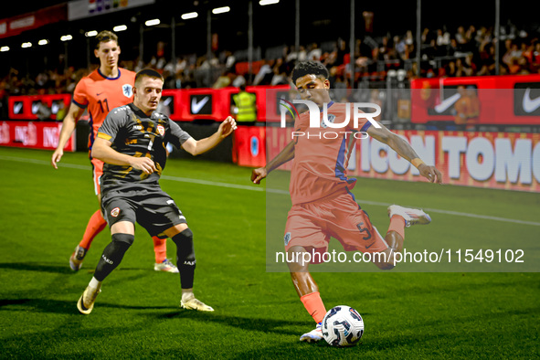 North Macedonia player Behar Feta and Netherlands player Ian Maatsen during the match between the Netherlands and North Macedonia at the Yan...