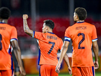 Netherlands player Million Manhoef celebrates the 4-0 goal during the match between the Netherlands and North Macedonia at the Yanmar Stadiu...