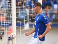 Pio Esposito (ITA) celebrates after scoring the goal of 3-0 during the UEFA U21 Euro 2025 Qualifier match between Italy and San Marino at th...