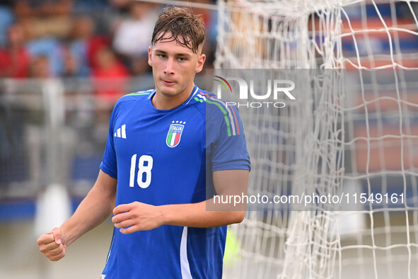 Pio Esposito (ITA) celebrates after scoring the goal of 3-0 during the UEFA U21 Euro 2025 Qualifier match between Italy and San Marino at th...