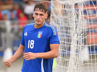 Pio Esposito (ITA) celebrates after scoring the goal of 3-0 during the UEFA U21 Euro 2025 Qualifier match between Italy and San Marino at th...