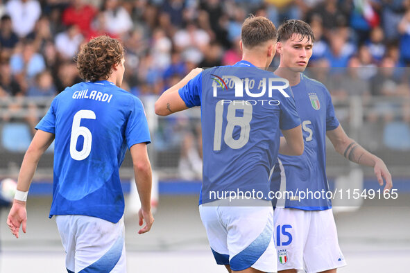 Pio Esposito (ITA) celebrates after scoring the goal of 3-0 during the UEFA U21 Euro 2025 Qualifier match between Italy and San Marino at th...