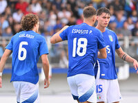 Pio Esposito (ITA) celebrates after scoring the goal of 3-0 during the UEFA U21 Euro 2025 Qualifier match between Italy and San Marino at th...