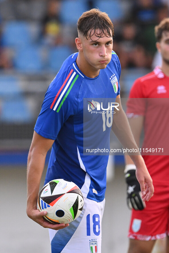 Pio Esposito (ITA) during the UEFA U21 Euro 2025 Qualifier match between Italy and San Marino at the Domenico Francioni Stadium in Latina, I...