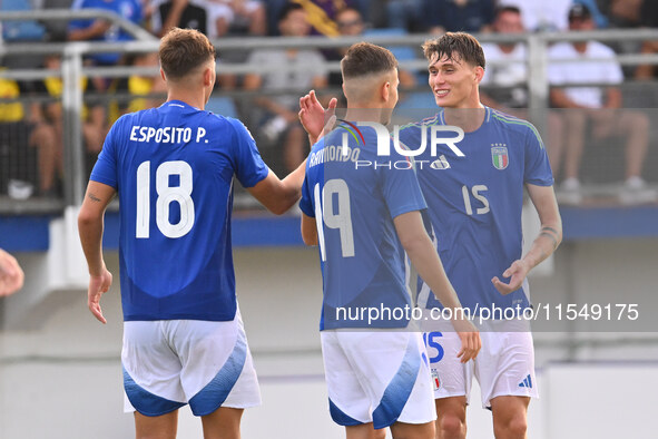 Pio Esposito (ITA) celebrates after scoring the goal of 4-0 during the UEFA U21 Euro 2025 Qualifier match between Italy and San Marino at th...