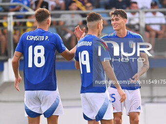 Pio Esposito (ITA) celebrates after scoring the goal of 4-0 during the UEFA U21 Euro 2025 Qualifier match between Italy and San Marino at th...