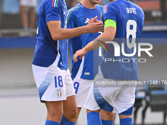 Pio Esposito (ITA) celebrates after scoring the goal of 4-0 during the UEFA U21 Euro 2025 Qualifier match between Italy and San Marino at th...