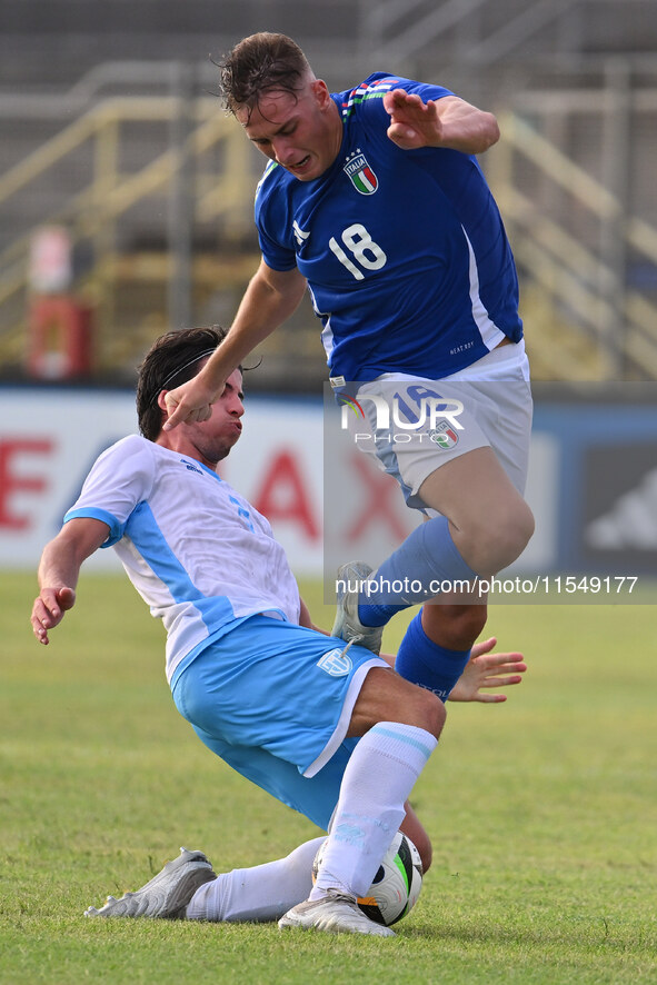 Pio Esposito (ITA) during the UEFA U21 Euro 2025 Qualifier match between Italy and San Marino at the Domenico Francioni Stadium in Latina, I...