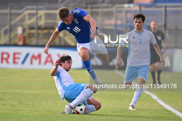 Pio Esposito (ITA) during the UEFA U21 Euro 2025 Qualifier match between Italy and San Marino at the Domenico Francioni Stadium in Latina, I...