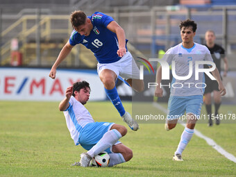 Pio Esposito (ITA) during the UEFA U21 Euro 2025 Qualifier match between Italy and San Marino at the Domenico Francioni Stadium in Latina, I...