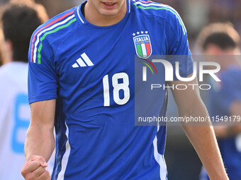 Pio Esposito (ITA) celebrates after scoring the goal of 5-0 during the UEFA U21 Euro 2025 Qualifier match between Italy and San Marino at th...