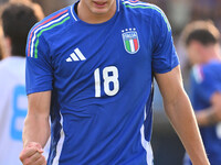 Pio Esposito (ITA) celebrates after scoring the goal of 5-0 during the UEFA U21 Euro 2025 Qualifier match between Italy and San Marino at th...