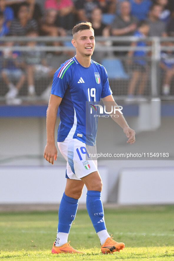 Antonio Raimondo (ITA) celebrates after scoring the goal of 6-0 during the UEFA U21 Euro 2025 Qualifier match between Italy and San Marino a...