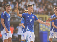 Antonio Raimondo (ITA) celebrates after scoring the goal of 6-0 during the UEFA U21 Euro 2025 Qualifier match between Italy and San Marino a...