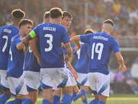 Antonio Raimondo (ITA) celebrates after scoring the goal of 6-0 during the UEFA U21 Euro 2025 Qualifier match between Italy and San Marino a...