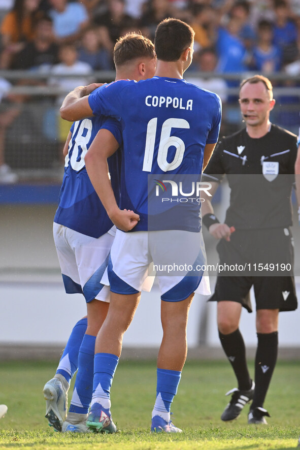 Pio Esposito (ITA) celebrates after scoring the goal of 7-0 during the UEFA U21 Euro 2025 Qualifier match between Italy and San Marino at th...