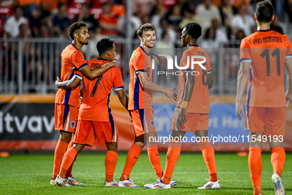 Netherlands player Youri Regeer celebrates the 5-0 goal during the match between the Netherlands and North Macedonia at the Yanmar Stadium f...